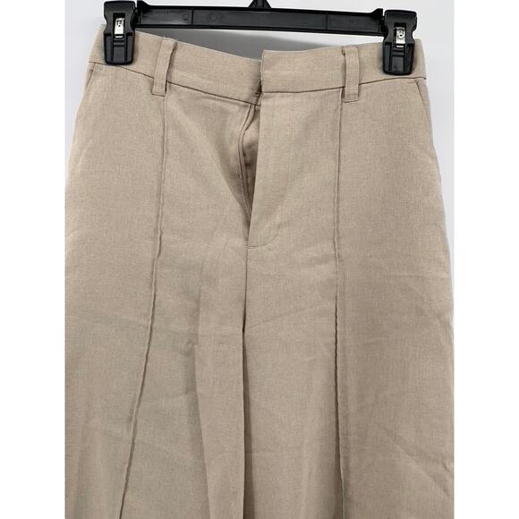 A.V.V Women's Beige Solid Wide-Leg Regular-Fit High-Rise Pant SZ XS - Picture 5 of 11